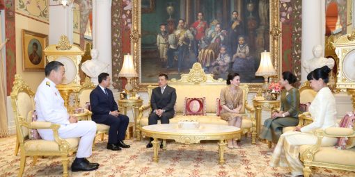 นายกรัฐมนตรีราชอาณาจักรกัมพูชา และภริยา เฝ้าทูลละอองธุลีพระบาท ในโอกาสที่เดินทางเยือนประเทศไทยอย่างเป็นทางการ ในฐานะแขกของรัฐบาล